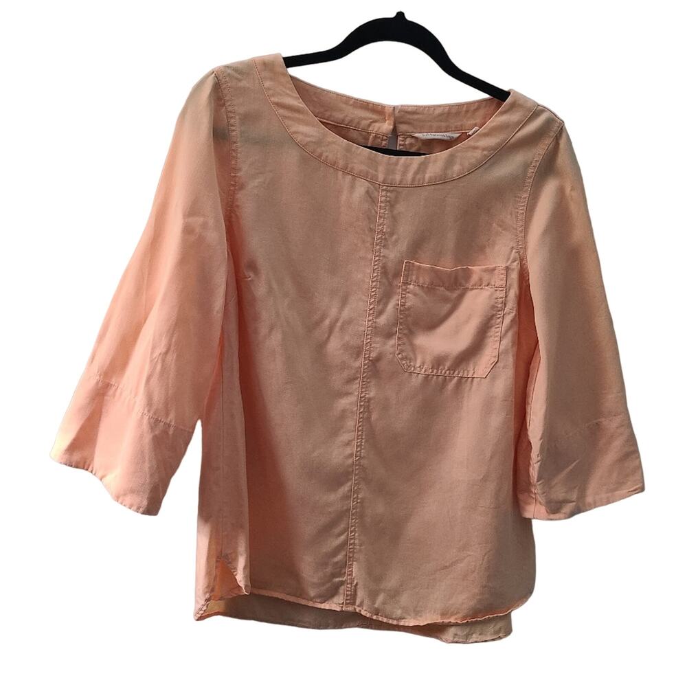 Soft Surroundings Womens Sz S Light Orange Georgica Tencel 3/4 Sleeve Blouse